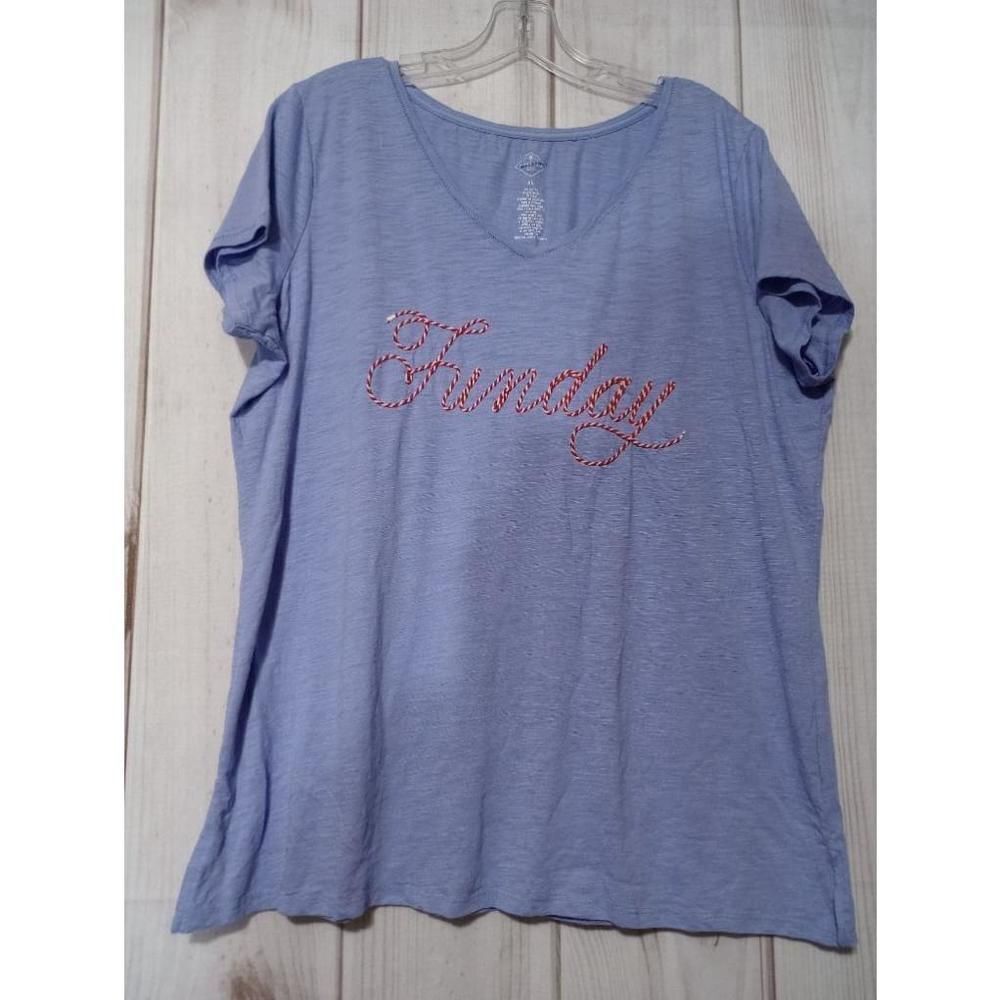St. John's Bay Shirt Ladies‎ Extra Large Blue Short Sleeve Funday
